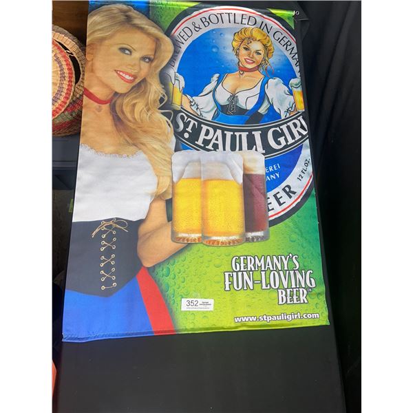 Lg St. Pauli Girl Beer Tapestry Sign, Approx 24" x 35"