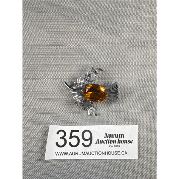 Scottish Celtic Akorn Brooch w/ Stone Vintage