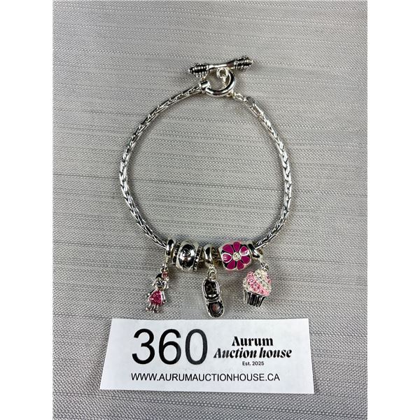 Beautiful Silver Plated Charm Bracelet w/ Toque Clasp Excellent Condition
