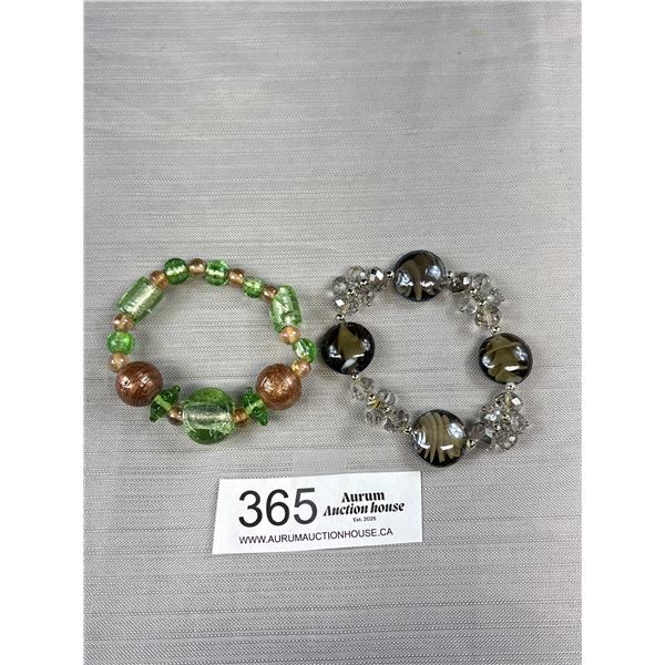 2 Vintage Venetian Glass Beads Stretch Bracelet