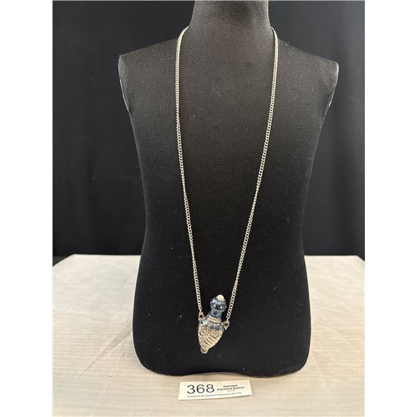 Vintage Silver Tone Chain w/ Bottle Pendant Necklace, 30" Extra Length