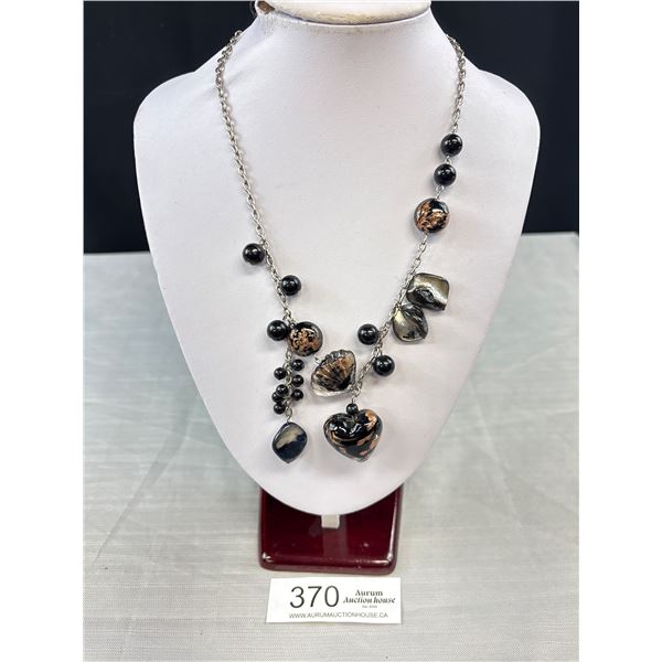 Vintage Silver Tone Chain w/ Venetian Glass Beads + Pendant 20" Length