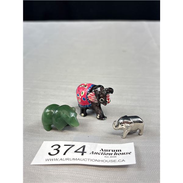 3 Vintage Ornament, 2 Elephants + 1 Bear (B.C. Jade, Damage on Leg)