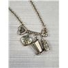 Image 2 : Vintage Silver Tone Key Pendant w/ Charms + Chain Necklace