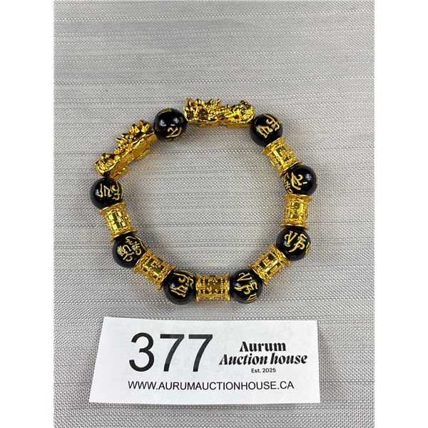 22k Gold Plated Dragon Heads + Beads Bracelet