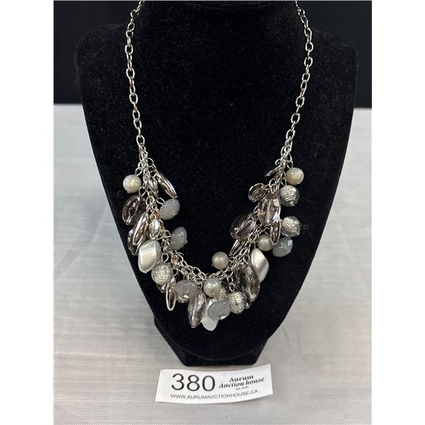 Vintage Lucite Beads w/ Silver Tone Chain Necklace, Self Adjustable 12-20" Length