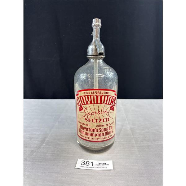 Antique Boynton's Sparkling Setlzer Bottle Nice Graphics!