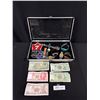 Image 1 : Nice Small Display Case Full of World Notes, Old Wrist Watches and Patches