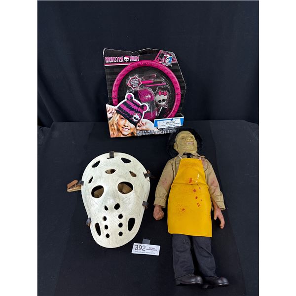 1999 Texas Chain Saw Massacre Leather Face Doll + Unused Monster High Knit Beanie Kit + Old Mask