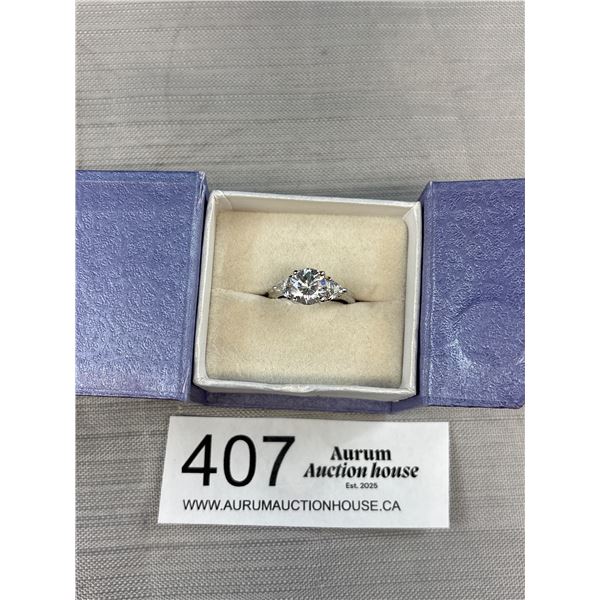 Vintage White Gold Plated Diamante Ring Solid Quality