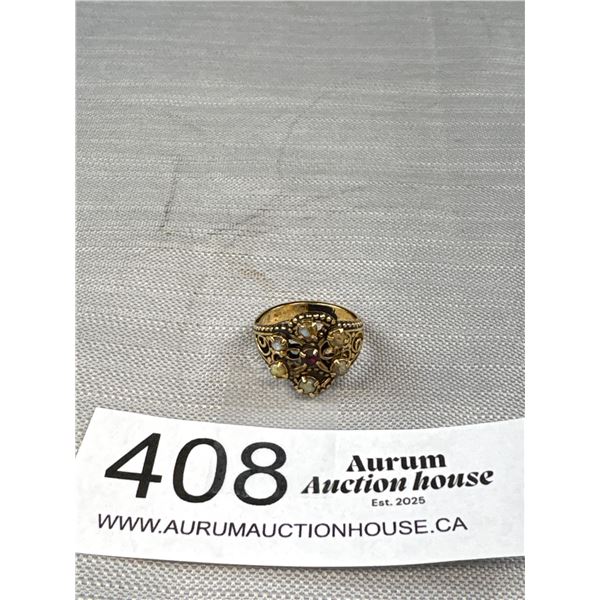 C.1970's Marked Gold Plated Opal Garnet Ring