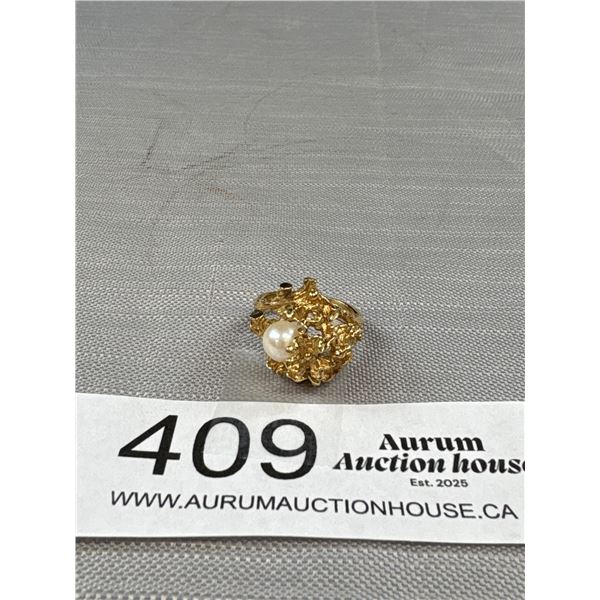 C.1970's Marked Gold Plated Genuine Pearl Ring