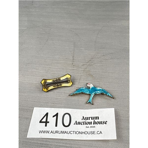 2 Genuine Antique Victorian Enamel Brooches c.1890's
