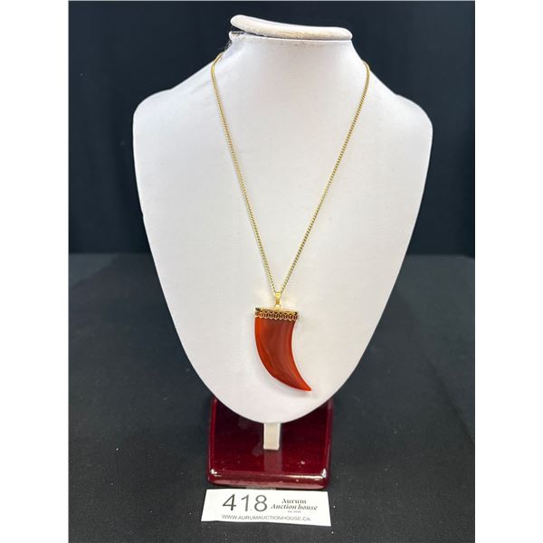 Vintage Huge Carnelian Gold Necklace Very Nice!