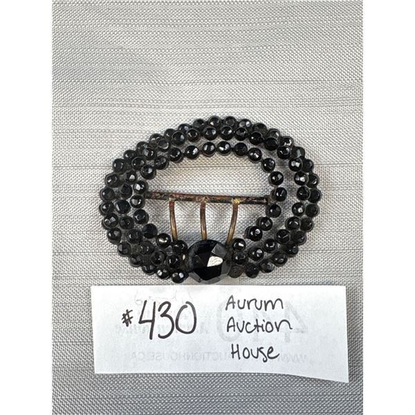 Rare 19th Century Black Glass + Riveted Steel Buckle 1860-1880