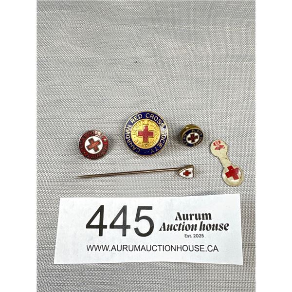 Nice Lot of 5 Vintage Red Cross Pins Etc.