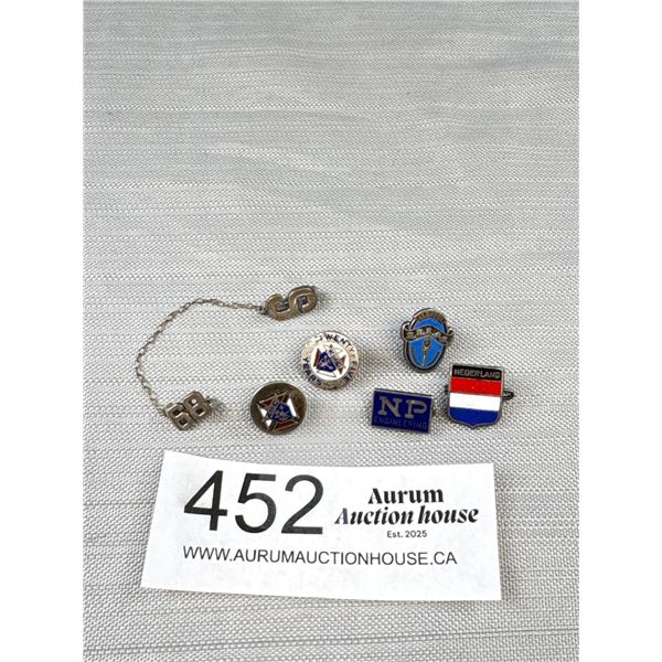 6 Vintage Sterling + Enamel Pins