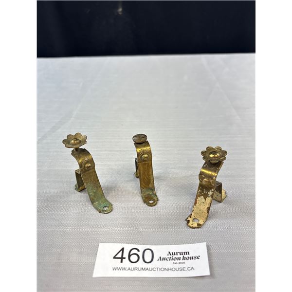 3 Victorian Brass Curtain Rod Hangers