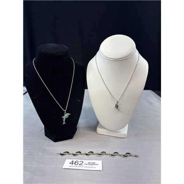 2 Dolphines Pendant Necklaces + 1 Bracelet