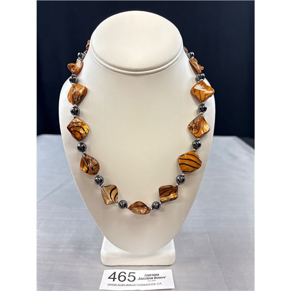 Mother of Pearl + Black Alaskan Diamond Beads Necklace 17" Length