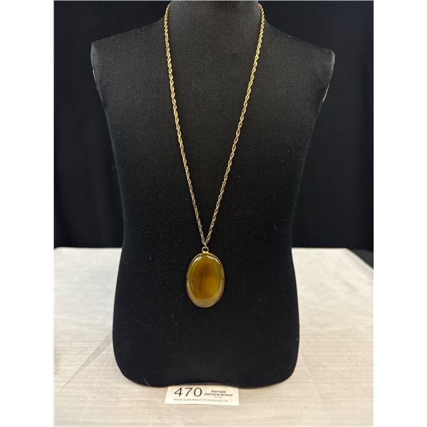 Vintage Agate Stone Pendants w/ Chain Necklace