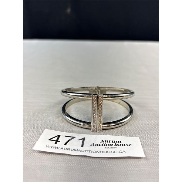 Silver Tone w/ Tiny Rhinestones Hinged Bangle