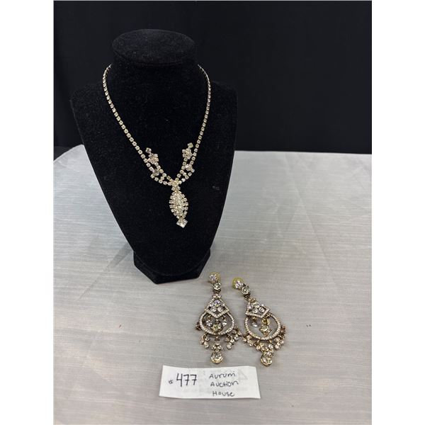 Vintage Rhinestones Necklace + Pair of Earrings