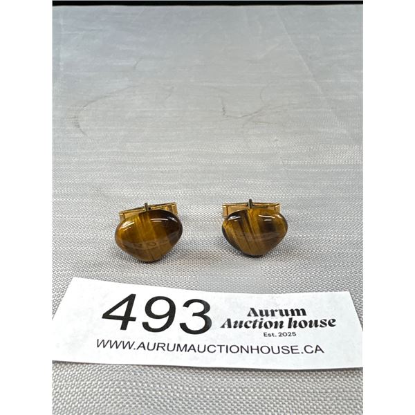 A Nice Pair of 1970s Tiger Eye Cufflinks