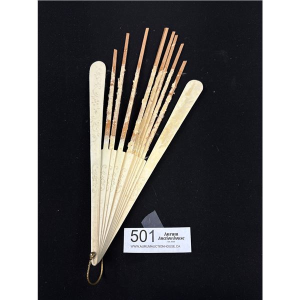 A Victorian Carved Bone Fan (Missing The Paper) Otherwise Complete