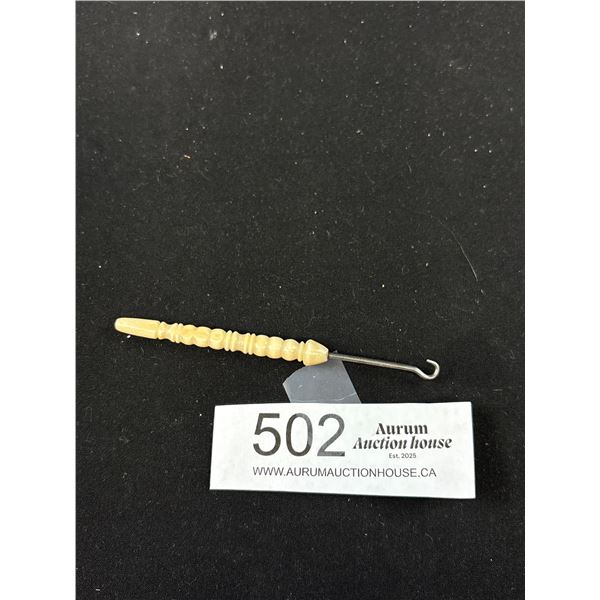 A 19th Century 1880s Turned Bone Handle Button Hook