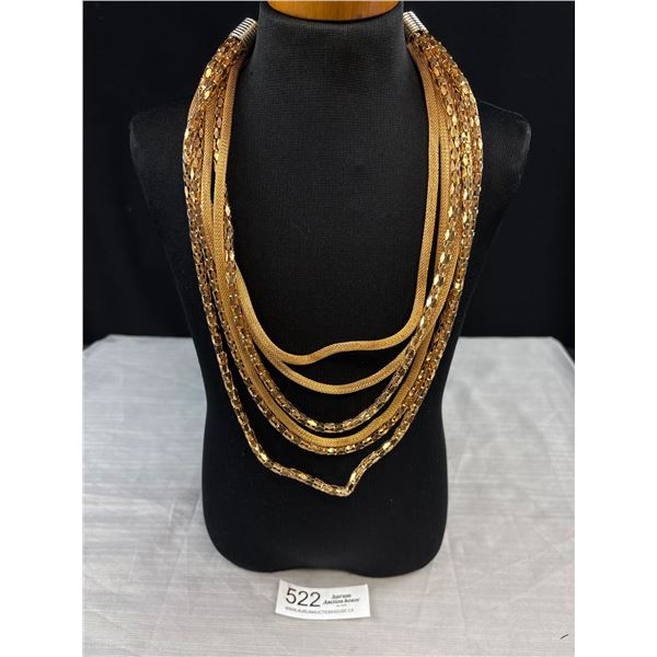 Vintage 6 Strands Gold Plated Chain Necklace