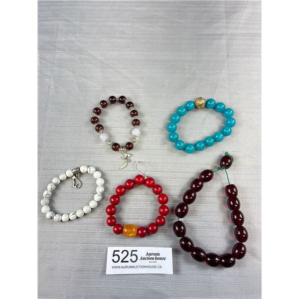 5 Large + Smaller Beads Stretch Bracelets