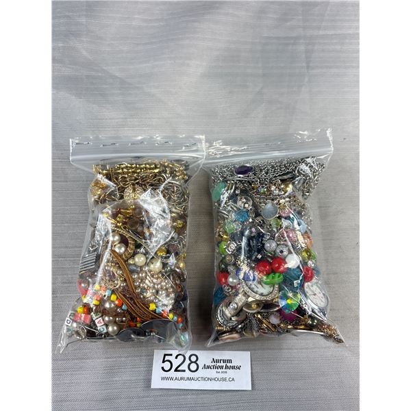 2 Small Bags w/ Misc Jewelry, Beads + Parts