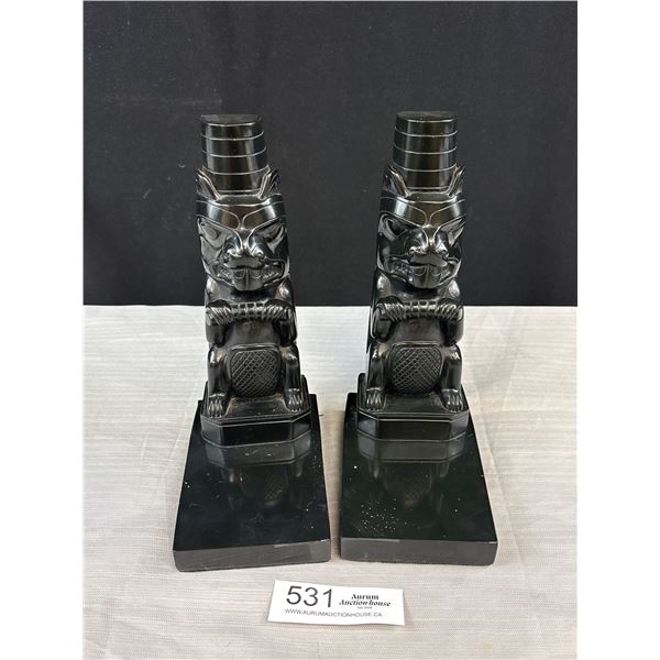 Pair of Native American Totem Pole Book Ends Each 5.25" L 3.5" W and  9" H Good Condition, No Damage