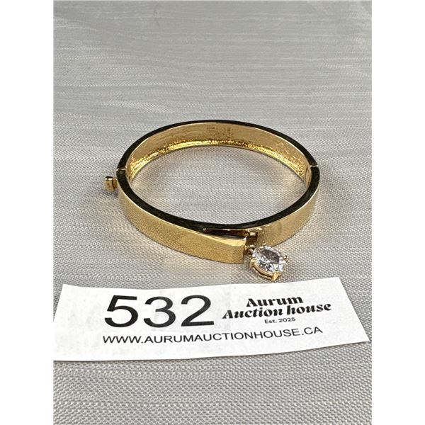 Rare Vintage Gold Plated Hinged Bangle w/ Charm Marked Butler in Good Condition