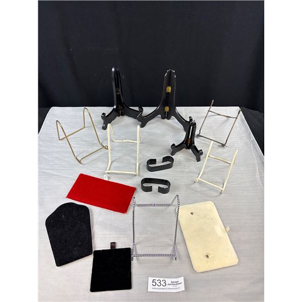 Box of Display Stands Vintage, Wood Etc