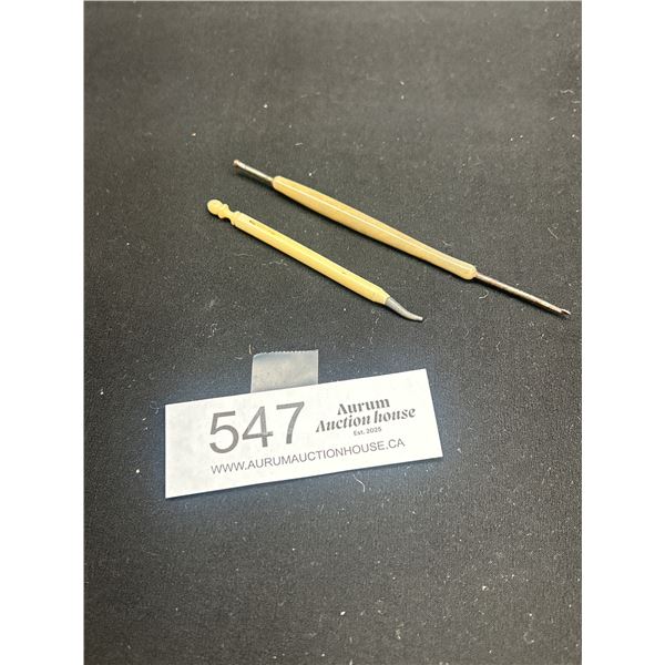 2 19th Century Bone Handle Sewing/Needlework Tools