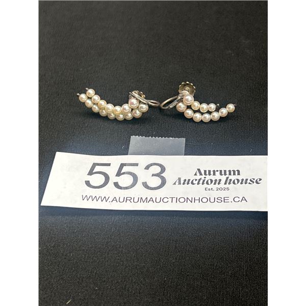 Real Pearl + Sterling Silver Earrings 1920s-30s