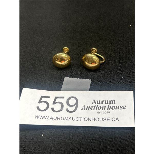 A Cutie Pair of Mid 1900s Gold Filled Button Earrings