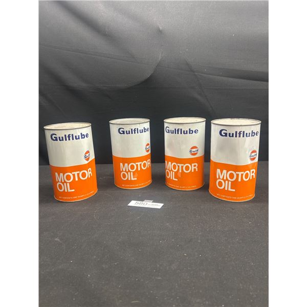 Lot of 4 Full Vintage Gulf Motor oil tins