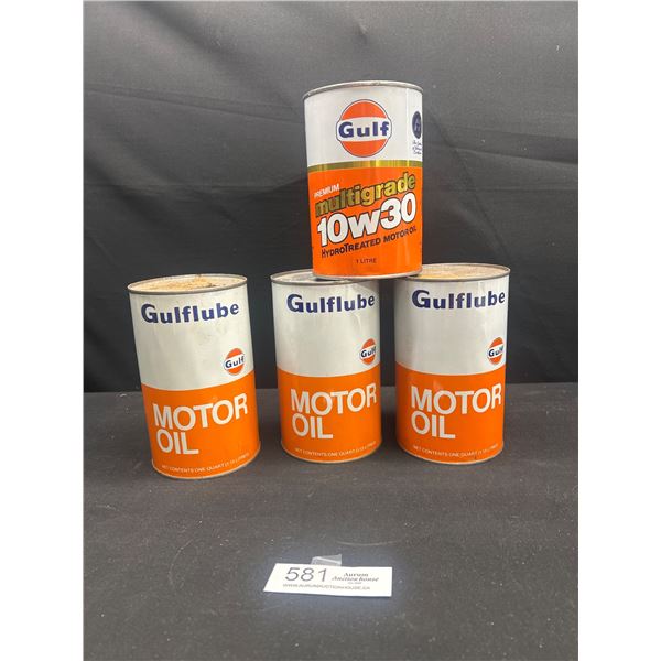 Lot of 4 Full Vintage Gulf Motor oil tins