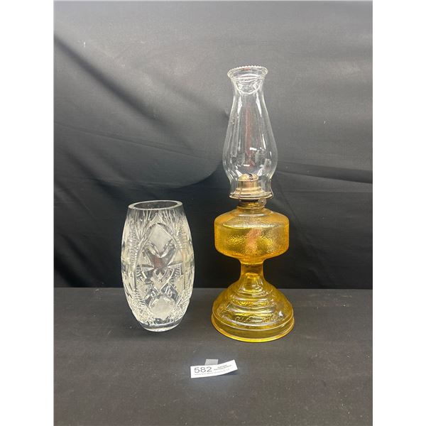 Vintage Oil Lamp plus 9" Glass Vase