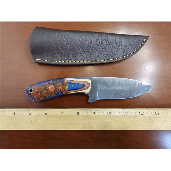 Hand Forged Damascus Steel Knife w/ Leather Sheath