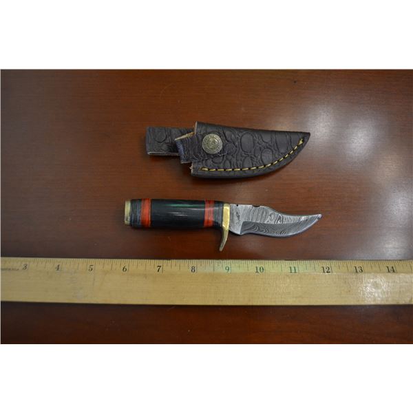 Hand Forged Damascus Steel Knife w/ Leather Sheath