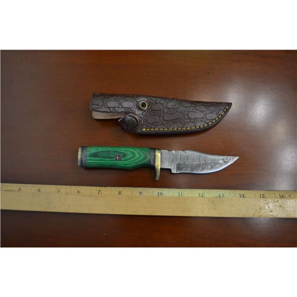 Hand Forged Damascus Steel Knife w/ Leather Sheath