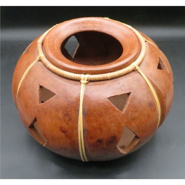 Large Vintage Clay Terracotta With Bamboo Accents Candle Holder