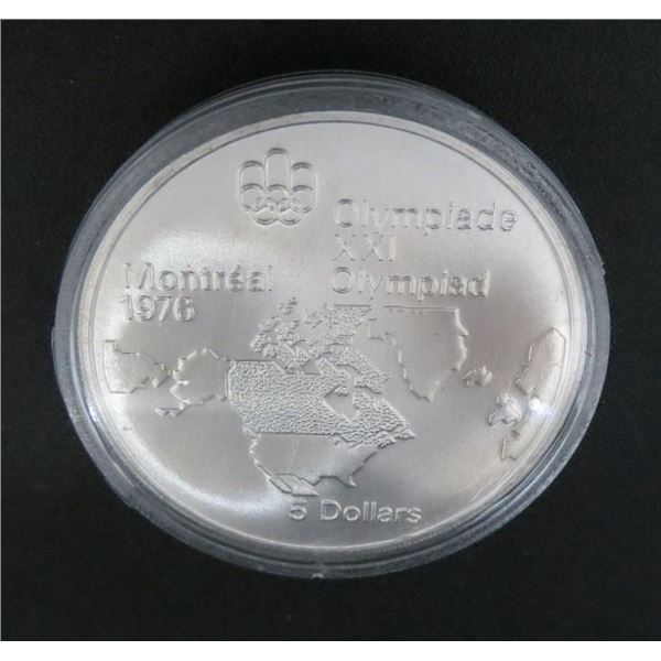 1976 Canadian Silver $5 Dollars Coin Montreal XXI Olympic Games (0.7227 oz of 925 Fine Silver)