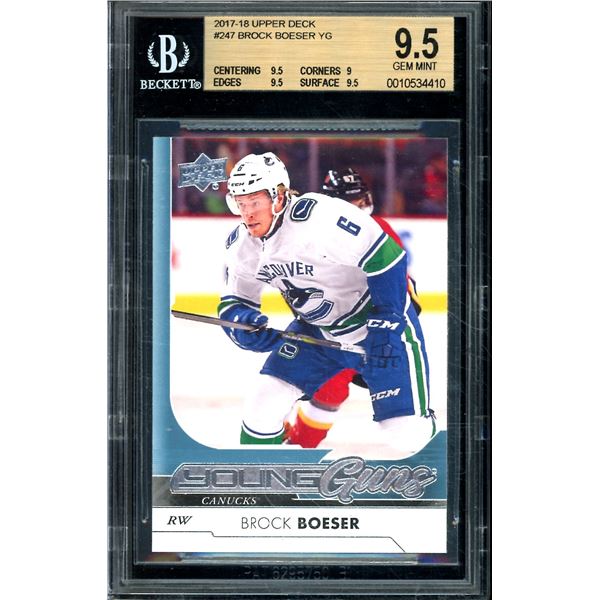 2017-18 Upper Deck #247 Brock Boeser YG RC Beckett Graded 9.5 MINT BV $125