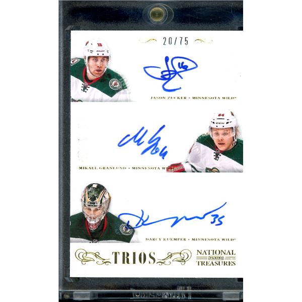 2013-14 Panini Trio Autographs Darcy Kuemper/Jason Zucker/Mikael Granlund 20/75 BV $50