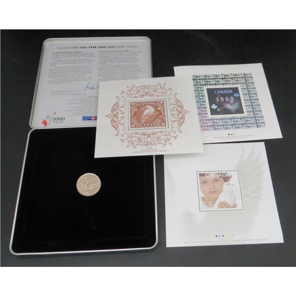 1999-2000 Official Canada Post Millennium Keepsake Dove Medallion Coin and 3 Stamp Set